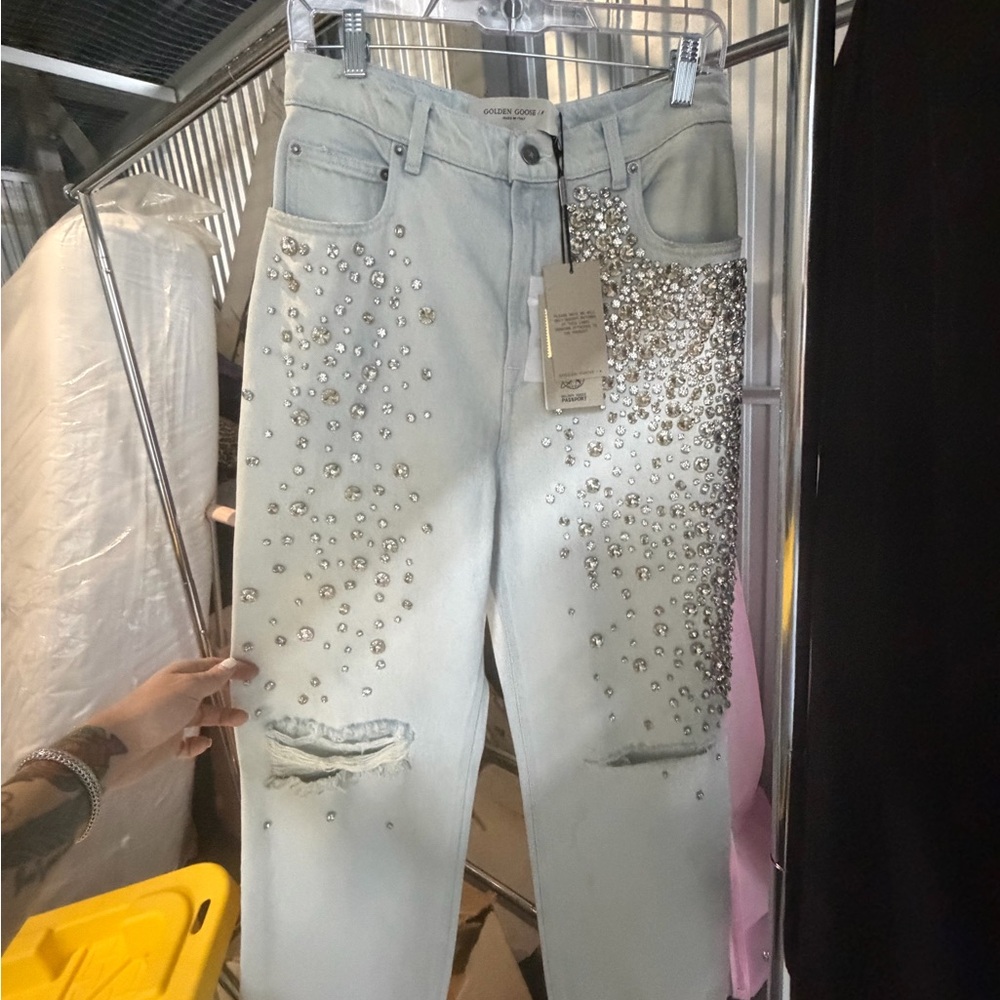 Golden goose women's bleached jeans with cabochon crystals size 28